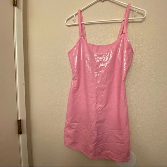 Barbie pink vinyl Superdown Kylee Mini Dress sexy club party festival cosplay S - Picture 4 of 11